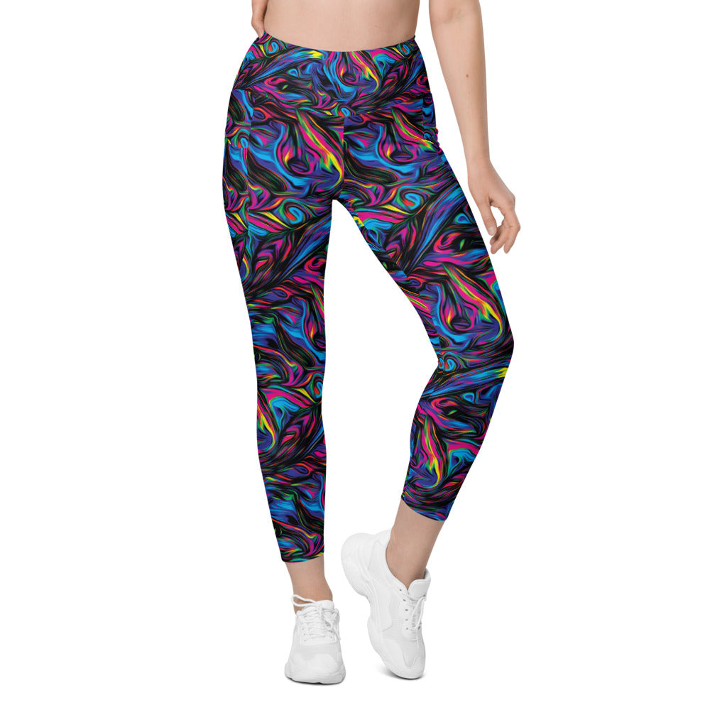 Womens Psychedelic Neon Paint Leggings with Pockets | Gearbunch.com