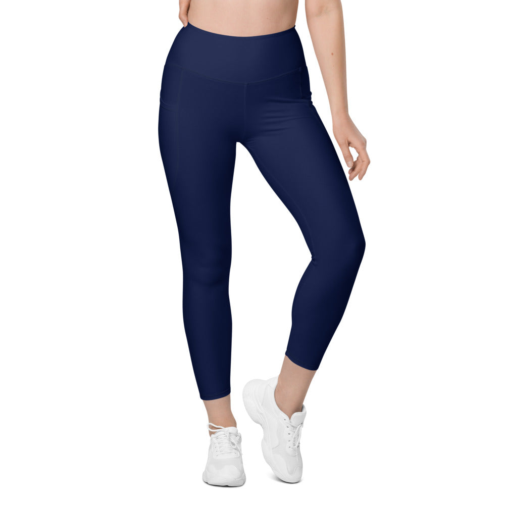 Womens Workout Solid Ocean Blue Leggings with Pockets | Gearbunch.com