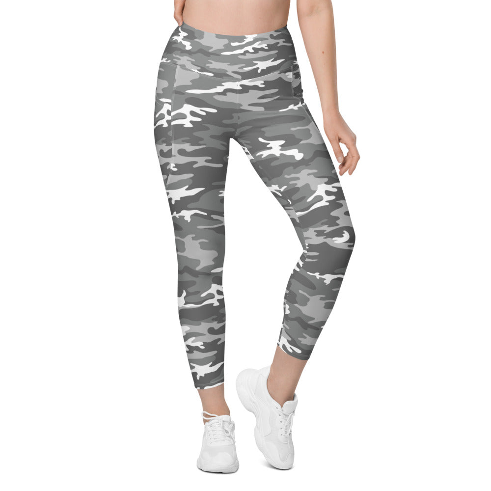 Womens Workout Light Grey Camo Leggings with Pockets | Gearbunch.com