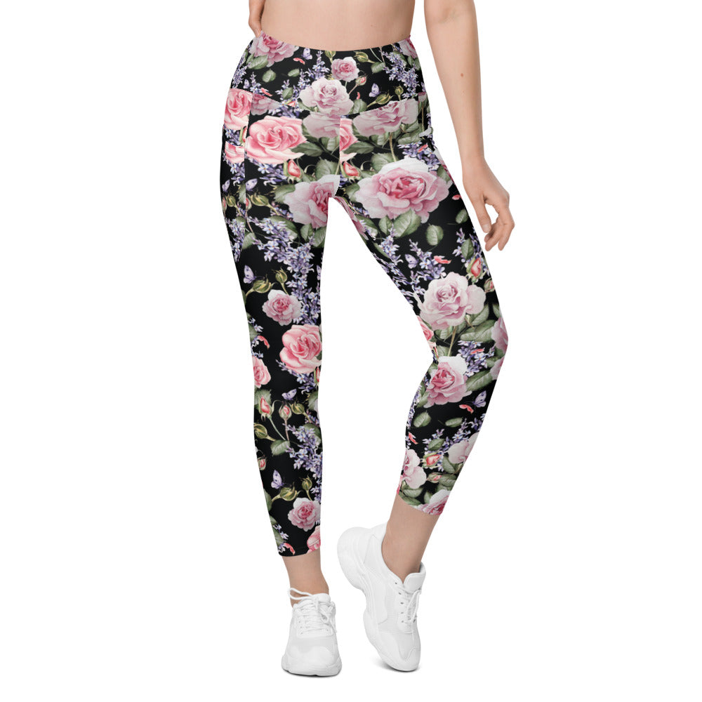 Watercolor Roses & Lavender Leggings with Pockets | Gearbunch.com