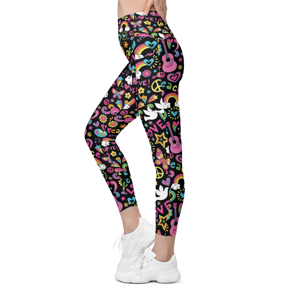 Womens Workout Peace and Love Leggings with Pockets | Gearbunch.com