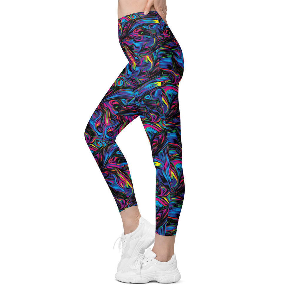 Womens Psychedelic Neon Paint Leggings with Pockets | Gearbunch.com