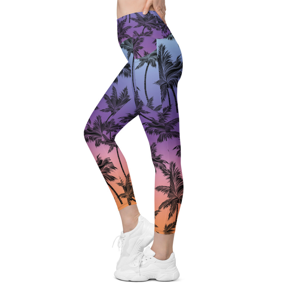 Womens Yoga Tropical Palm Trees Leggings with Pockets | Gearbunch.com