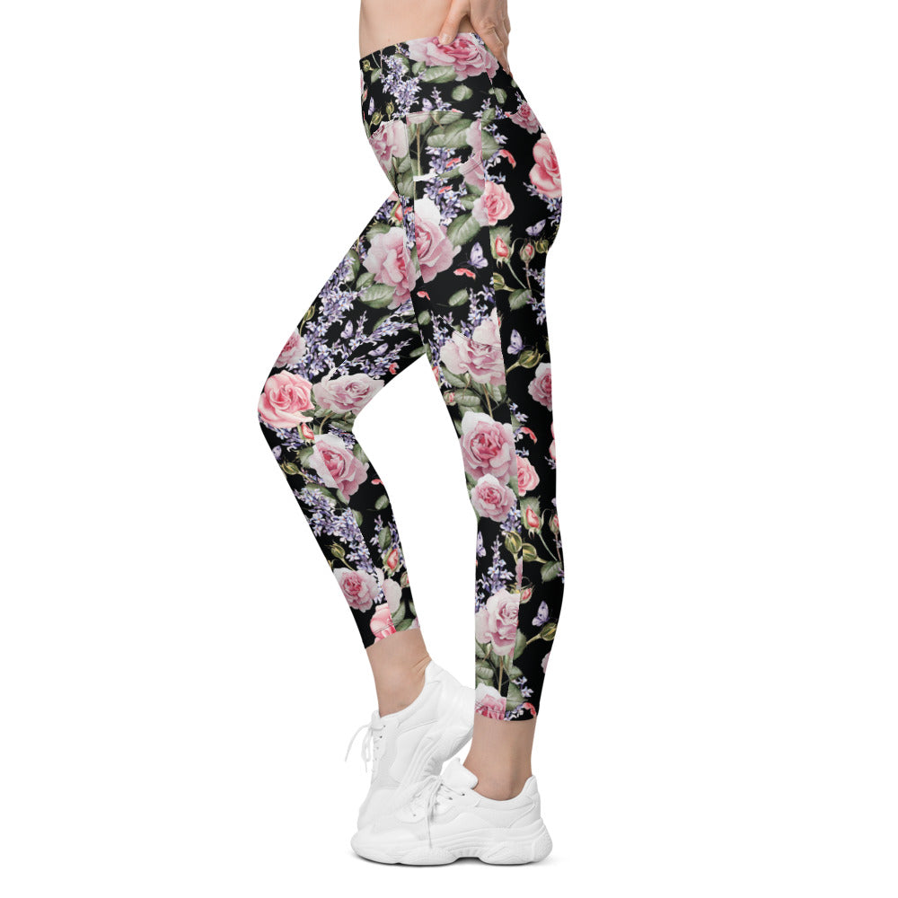 Watercolor Roses & Lavender Leggings with Pockets | Gearbunch.com