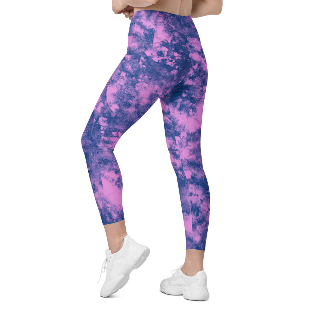 Womens Workout Yoga Navy Glaze Leggings with Pockets | Gearbunch.com