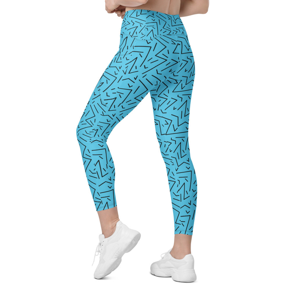 Womens Workout Yoga Aqua Black Line Leggings with Pockets | Gearbunch