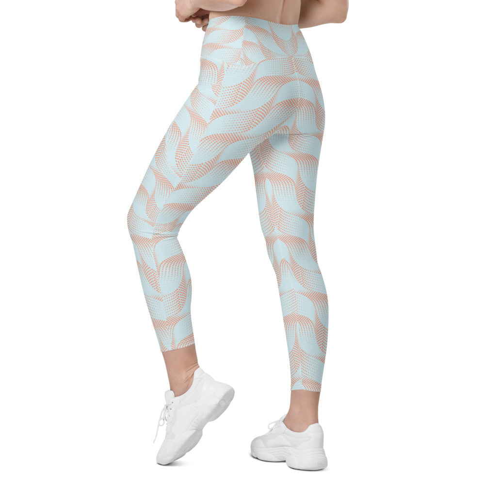 Womens Light Blue & Apricot Wave Leggings with Pockets | Gearbunch.com