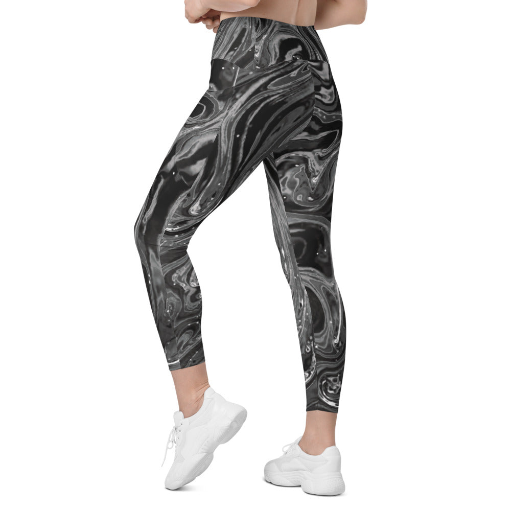 Womens Workout Yoga Grey Swirl Leggings with Pockets | Gearbunch.com