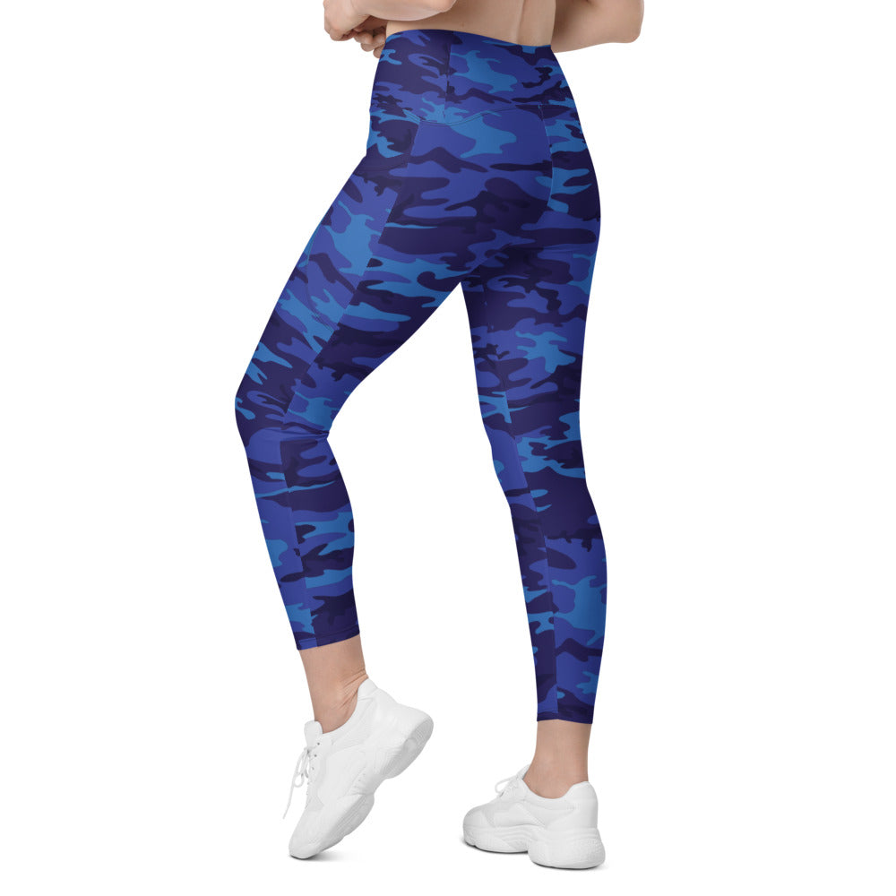 Womens Workout Yoga Blue Camo Leggings with Pockets | Gearbunch.com