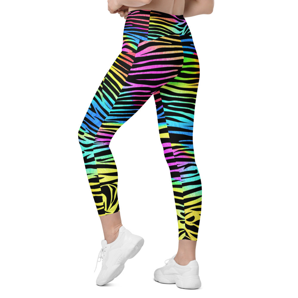 Womens Colorful Zebra Striped Leggings with Pockets | Gearbunch.com