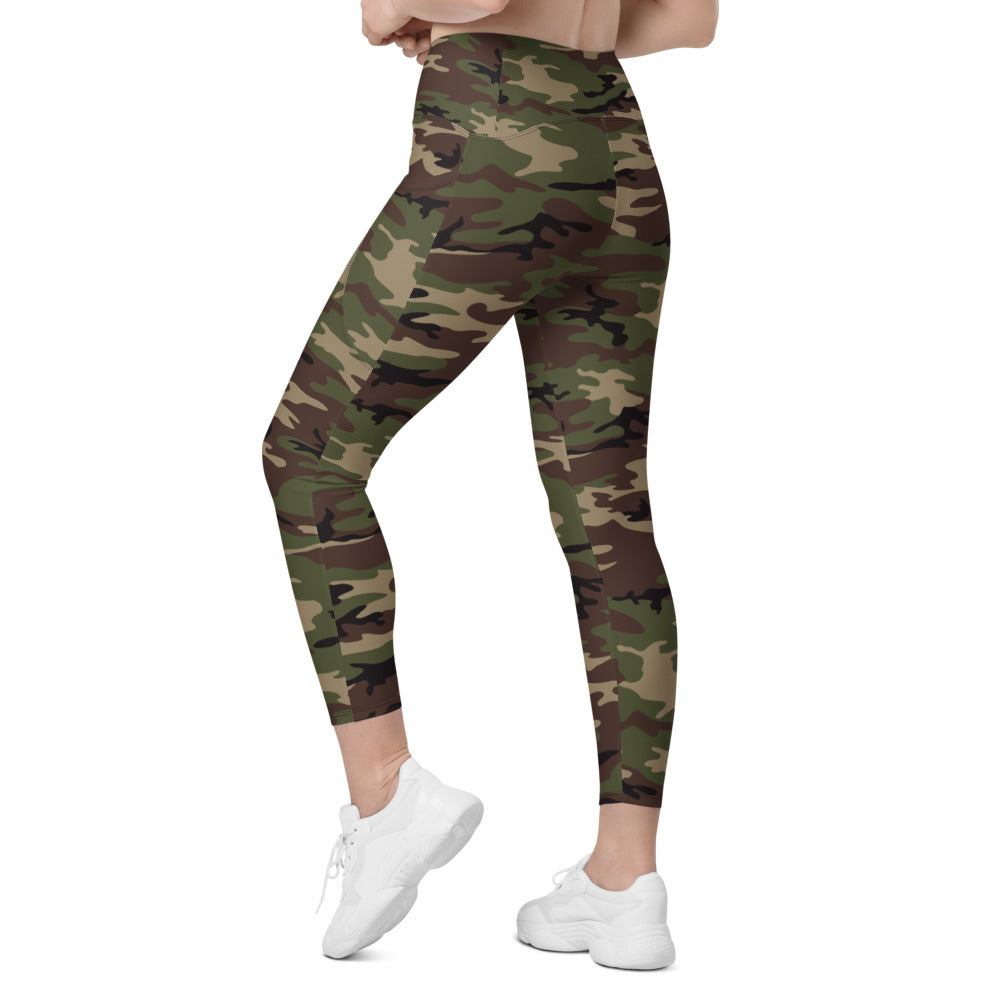 Womens Workout Army Camo Leggings with Pockets Green/Brown | Gearbunch