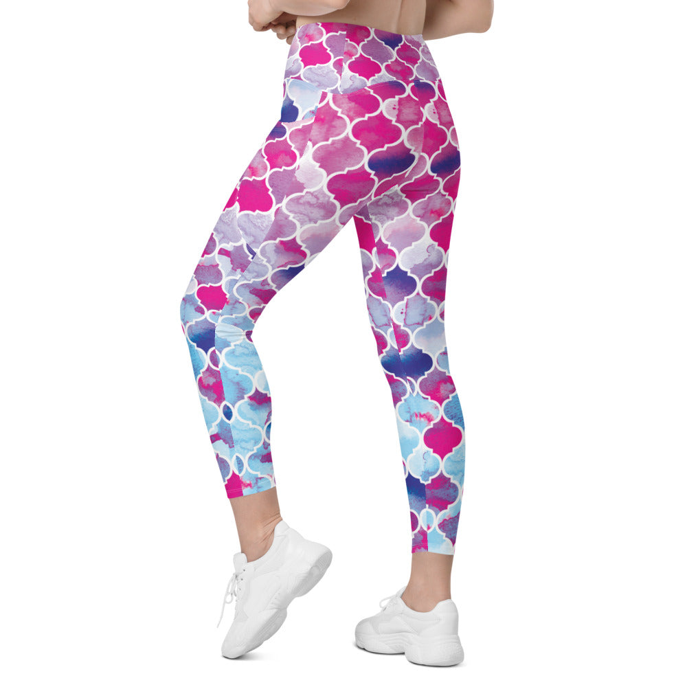 Pink & Blue Arabic Pattern Leggings with Pockets | Gearbunch.com