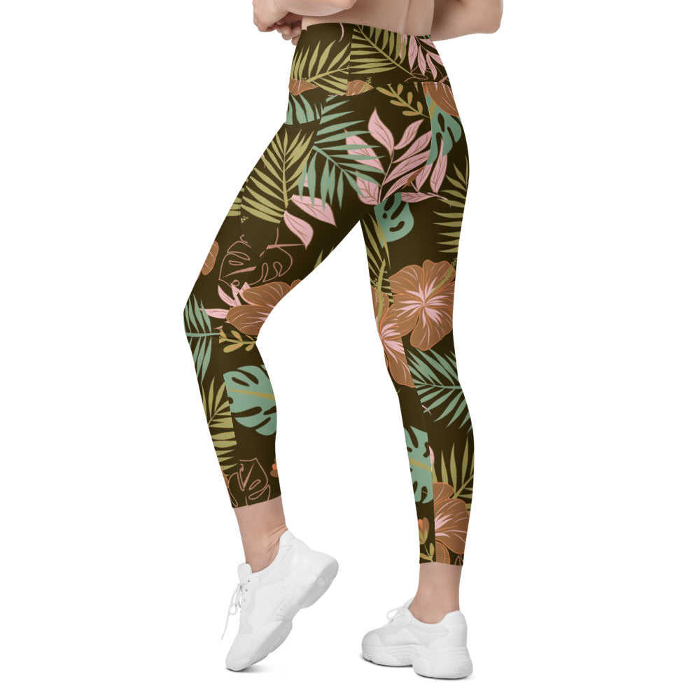 Womens Workout Yoga Fall Floral Leggings with Pockets | Gearbunch.com