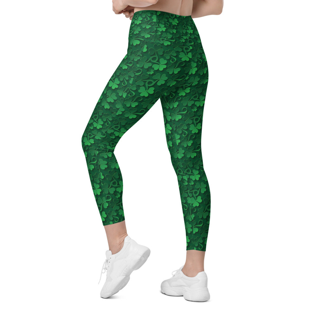 Women Workout Irish 3D Shamrocks Leggings with Pockets | Gearbunch.com