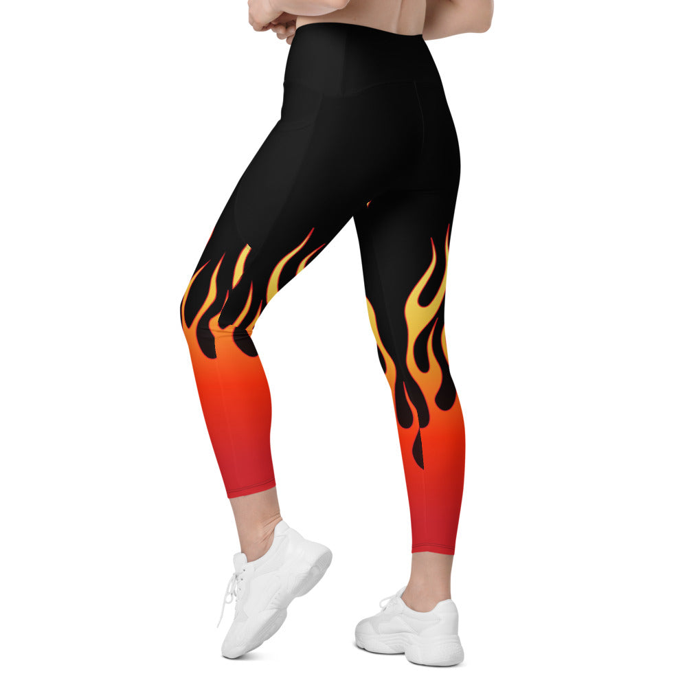 Womens Workout Flame Leggings with Pockets Black/Red | Gearbunch.com