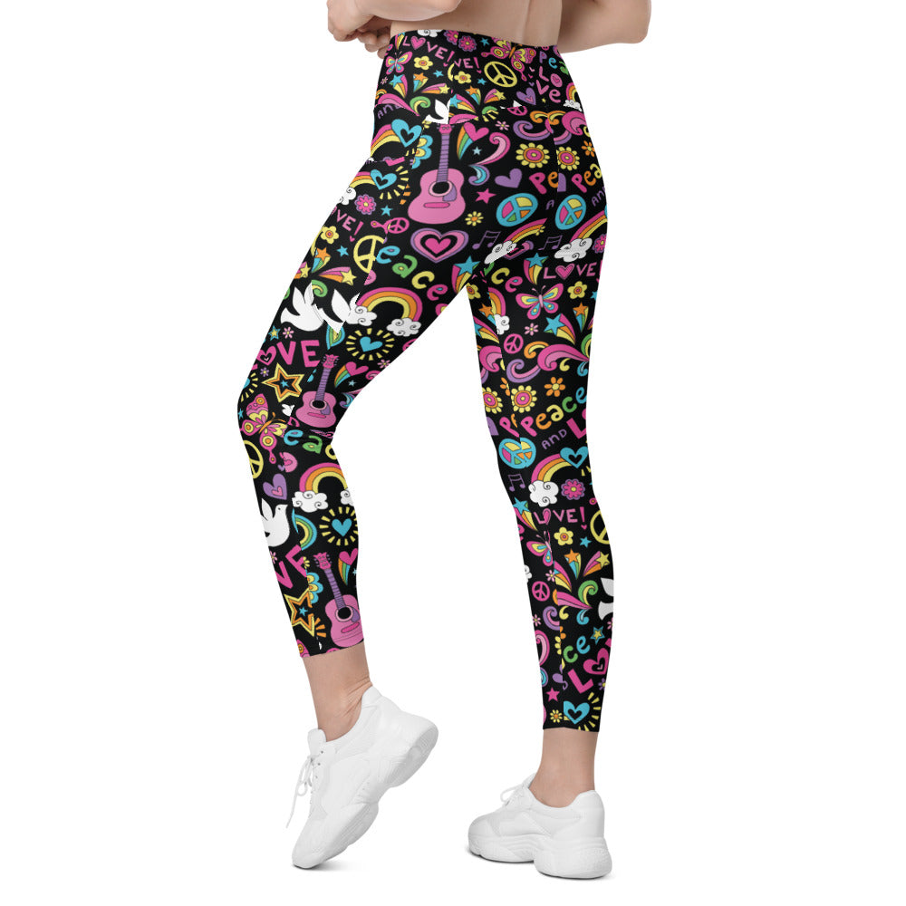 Womens Workout Peace and Love Leggings with Pockets | Gearbunch.com