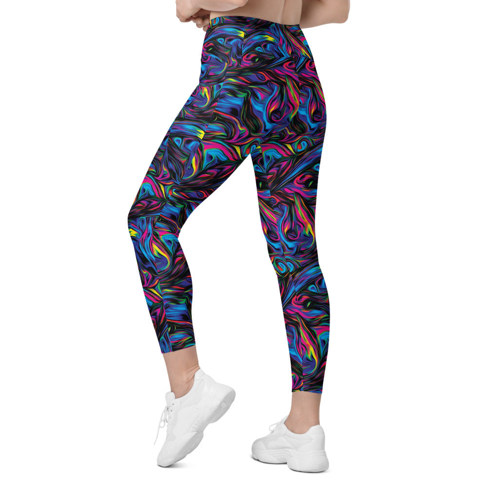 Womens Psychedelic Neon Paint Leggings with Pockets | Gearbunch.com