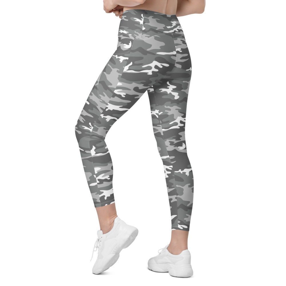 Womens Workout Light Grey Camo Leggings with Pockets | Gearbunch.com