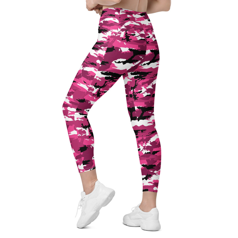 Womens Workout Pink Camo Leggings with Pockets