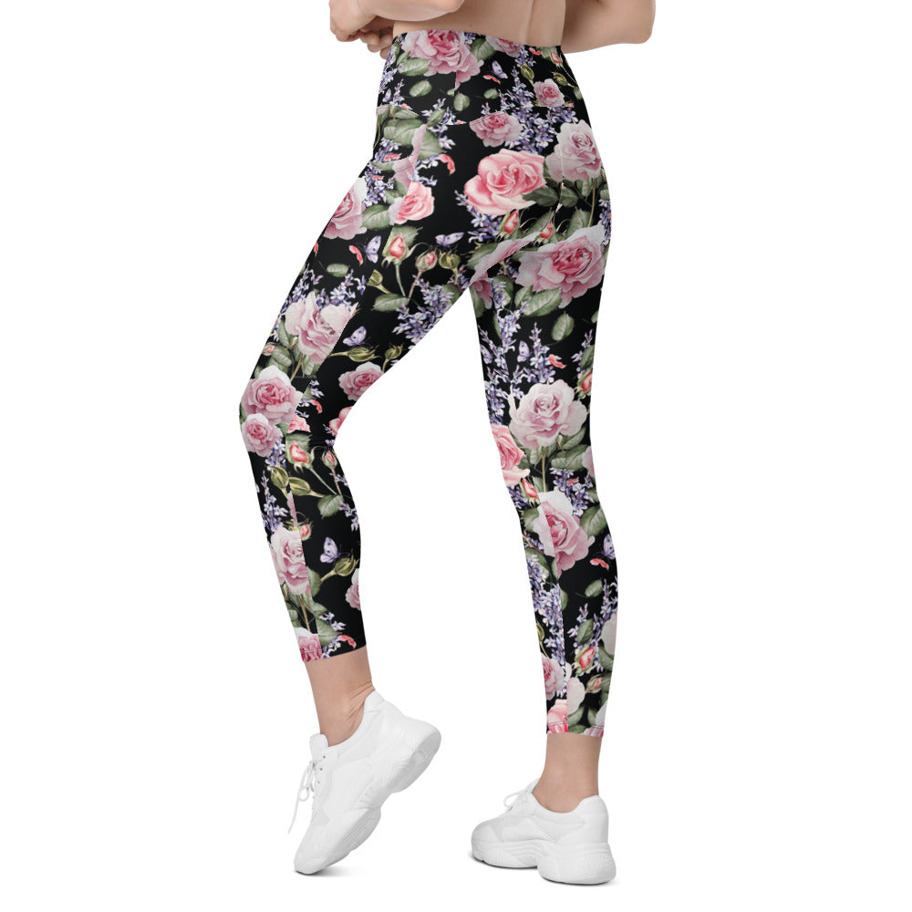 Watercolor Roses & Lavender Leggings with Pockets | Gearbunch.com