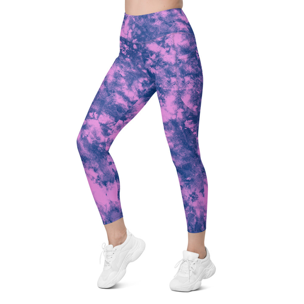 Womens Workout Yoga Navy Glaze Leggings with Pockets | Gearbunch.com