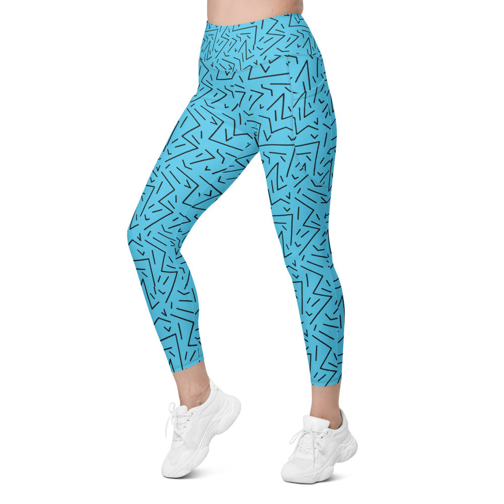 Womens Workout Yoga Aqua Black Line Leggings with Pockets | Gearbunch