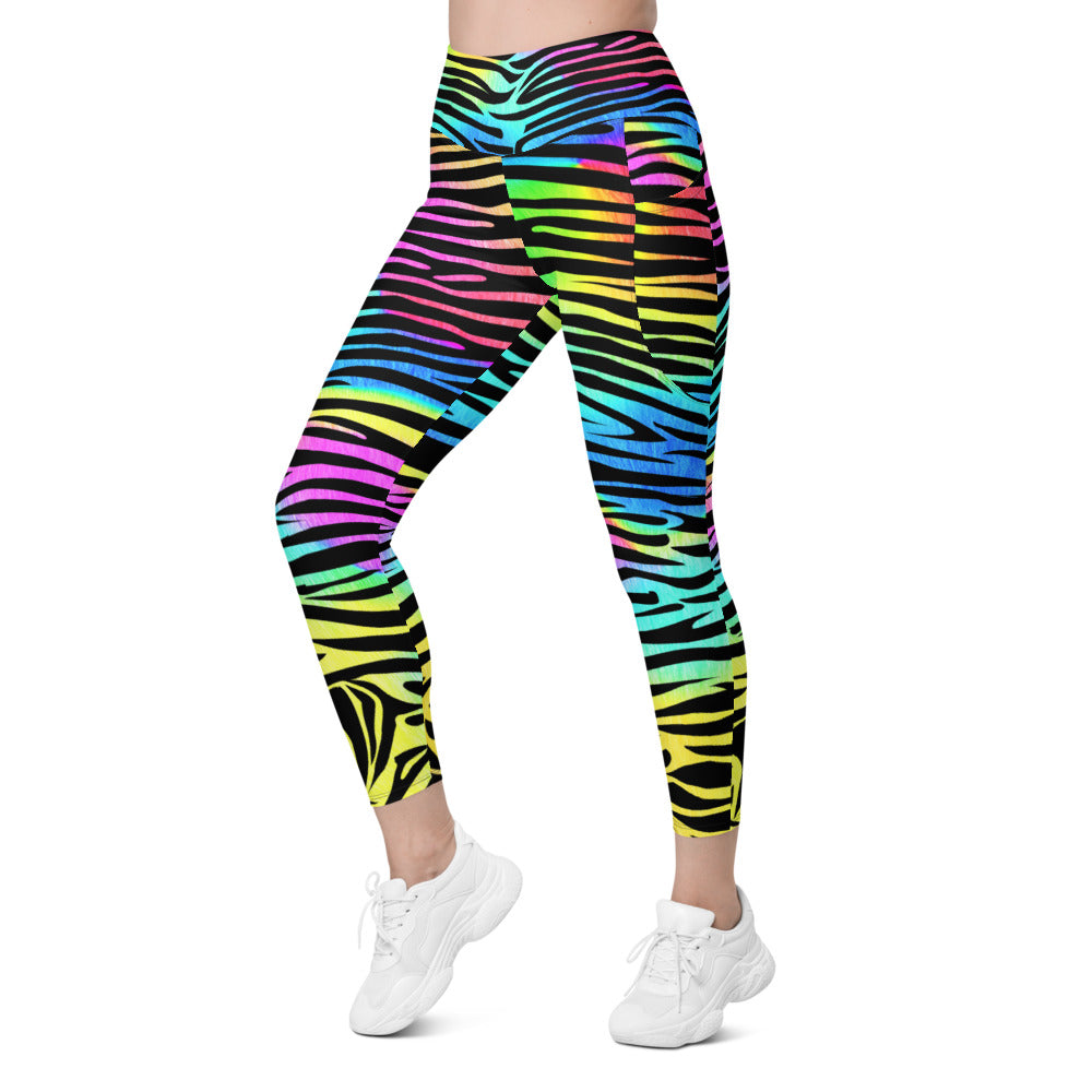 Womens Colorful Zebra Striped Leggings with Pockets | Gearbunch.com