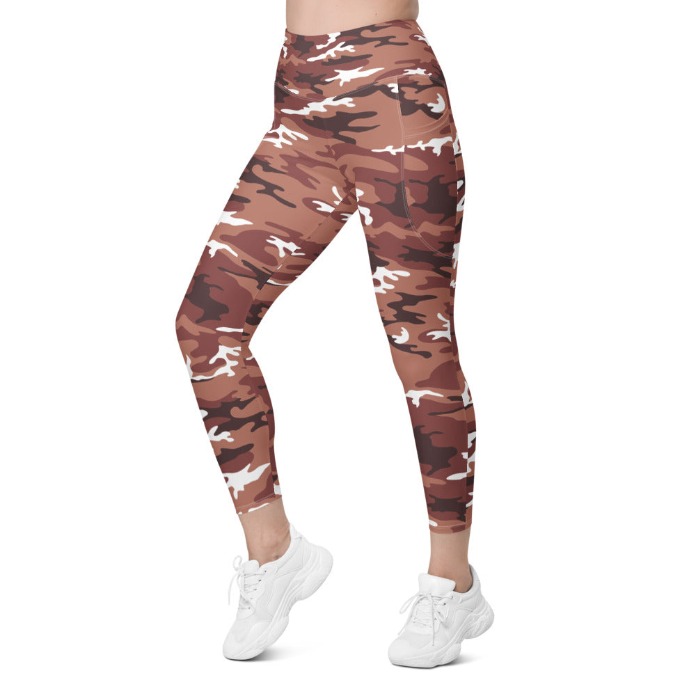 Womens Workout Yoga Brown Camo Leggings with Pockets | Gearbunch.com