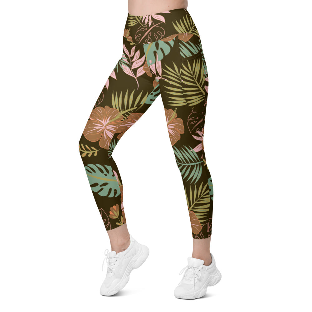 Womens Workout Yoga Fall Floral Leggings with Pockets | Gearbunch.com