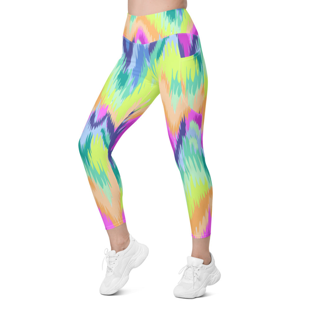 Womens Rave Sound Wave Leggings with Pockets Rainbow | Gearbunch.com