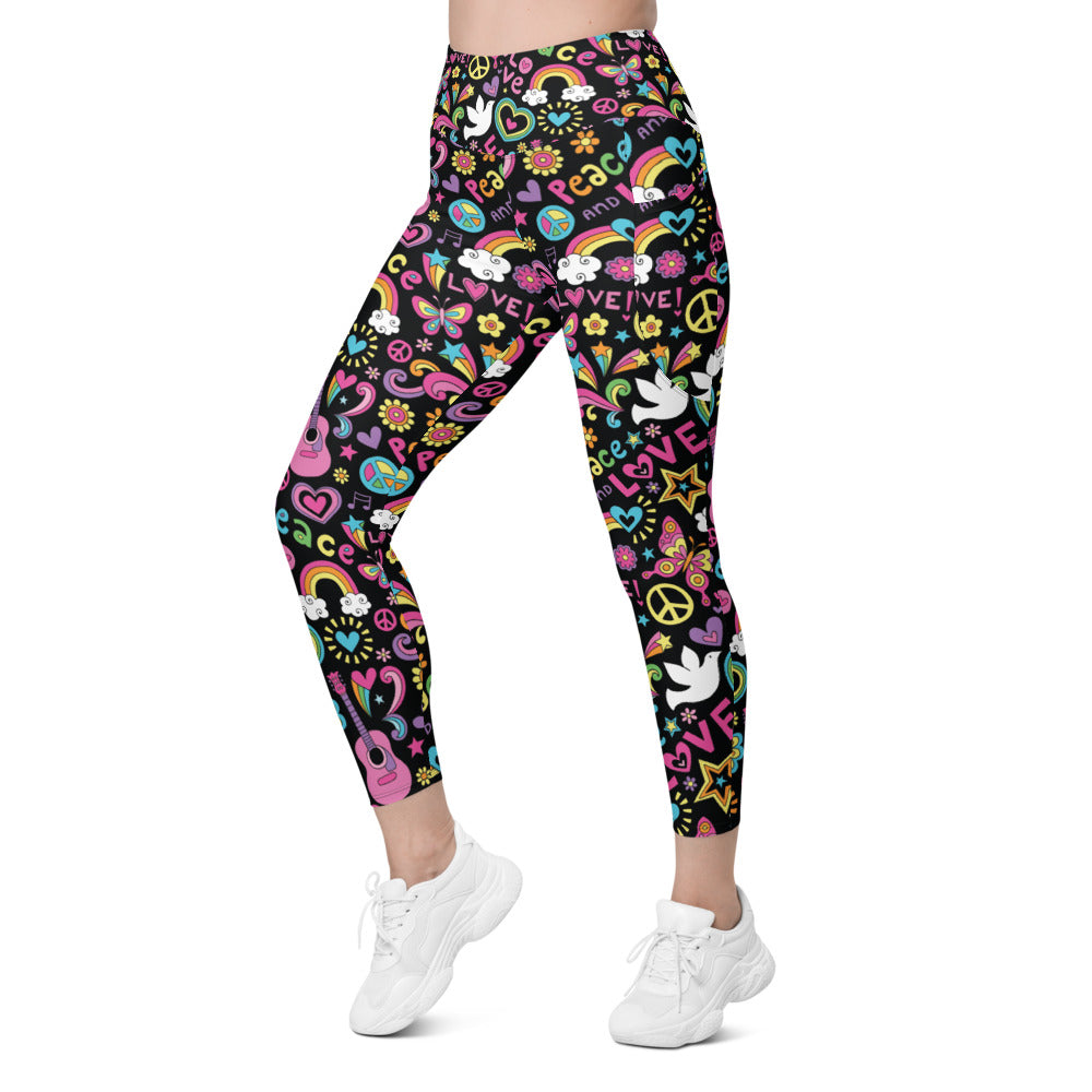 Womens Workout Peace and Love Leggings with Pockets | Gearbunch.com