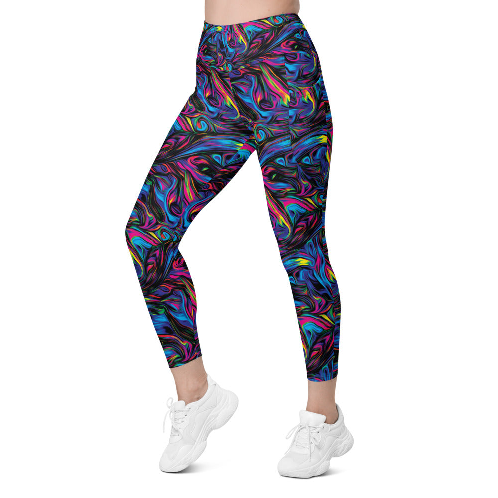 Womens Psychedelic Neon Paint Leggings with Pockets | Gearbunch.com