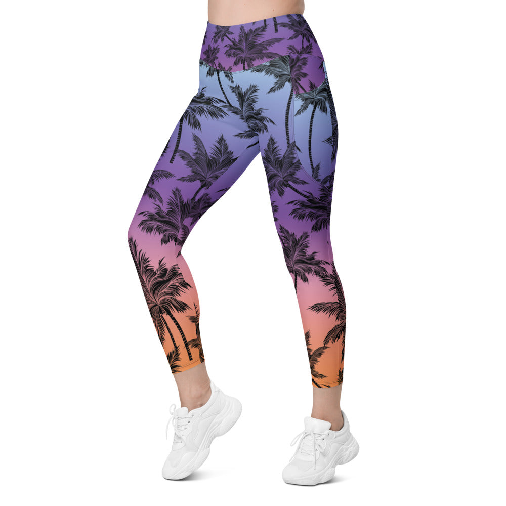 Womens Yoga Tropical Palm Trees Leggings with Pockets | Gearbunch.com