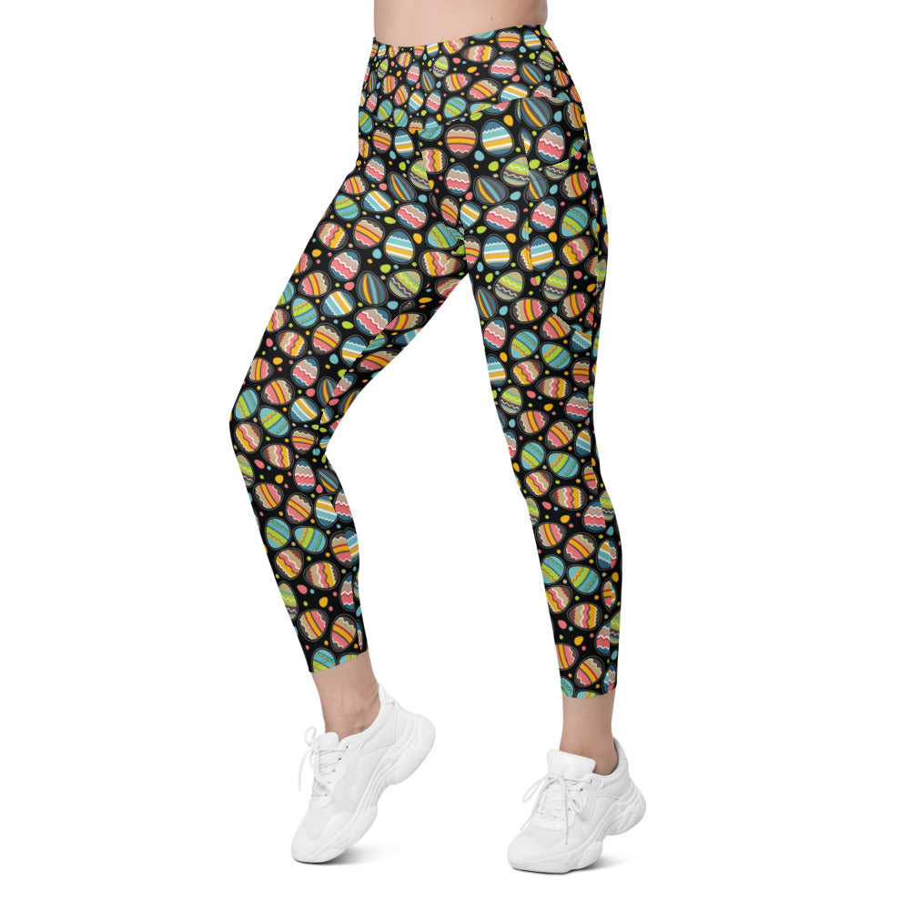 Womens Workout Easter Egg Leggings with Pockets Black | Gearbunch.com