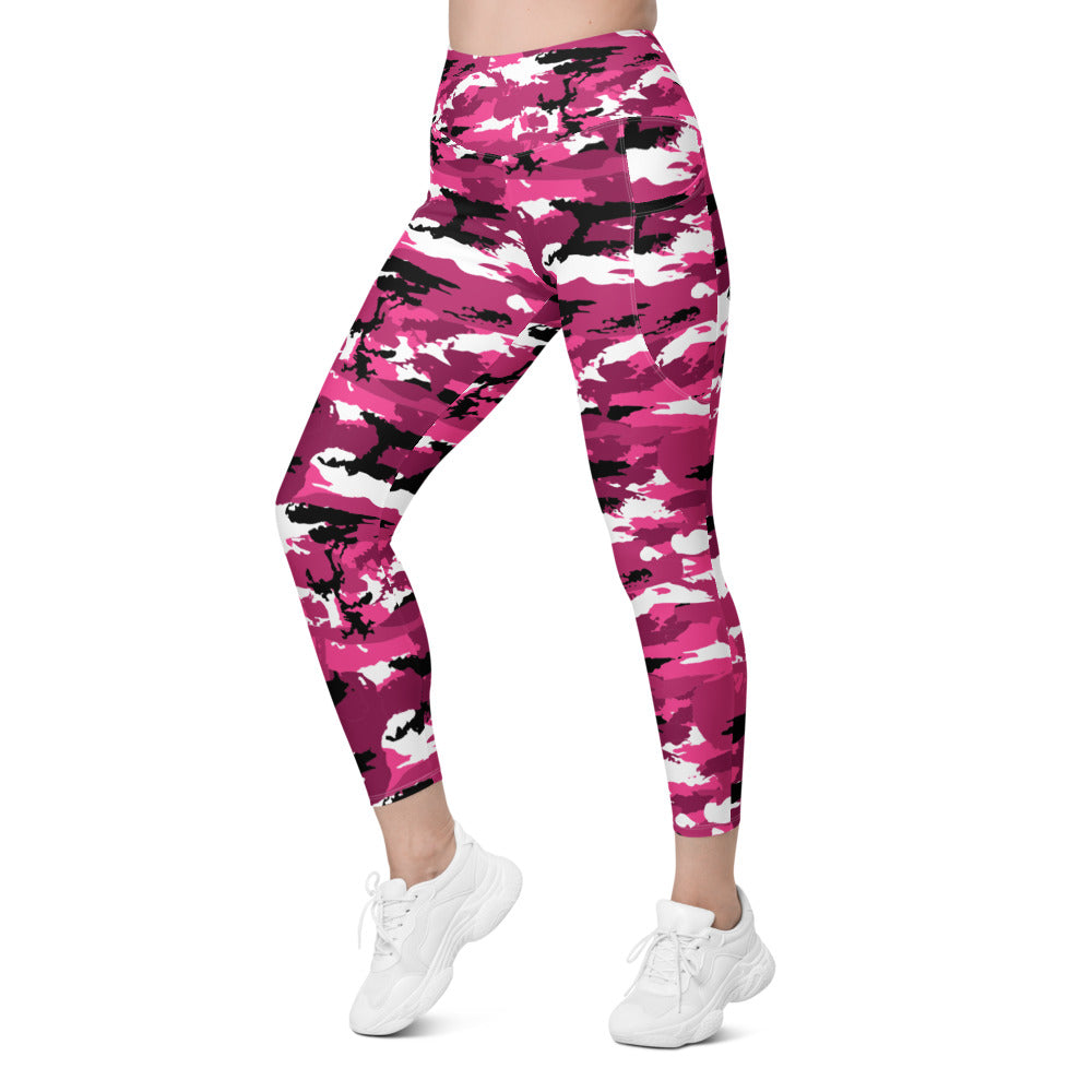 Womens Workout Pink Camo Leggings with Pockets