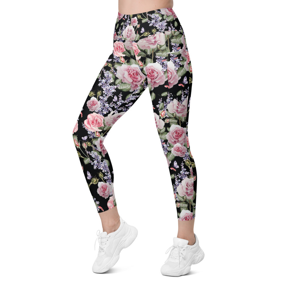 Watercolor Roses & Lavender Leggings with Pockets | Gearbunch.com