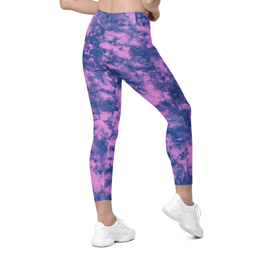 Womens Workout Yoga Navy Glaze Leggings with Pockets | Gearbunch.com