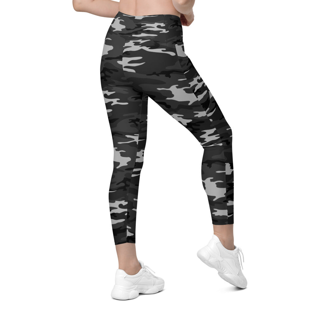 Womens Workout Dark Grey Camo Leggings with Pockets | Gearbunch.com