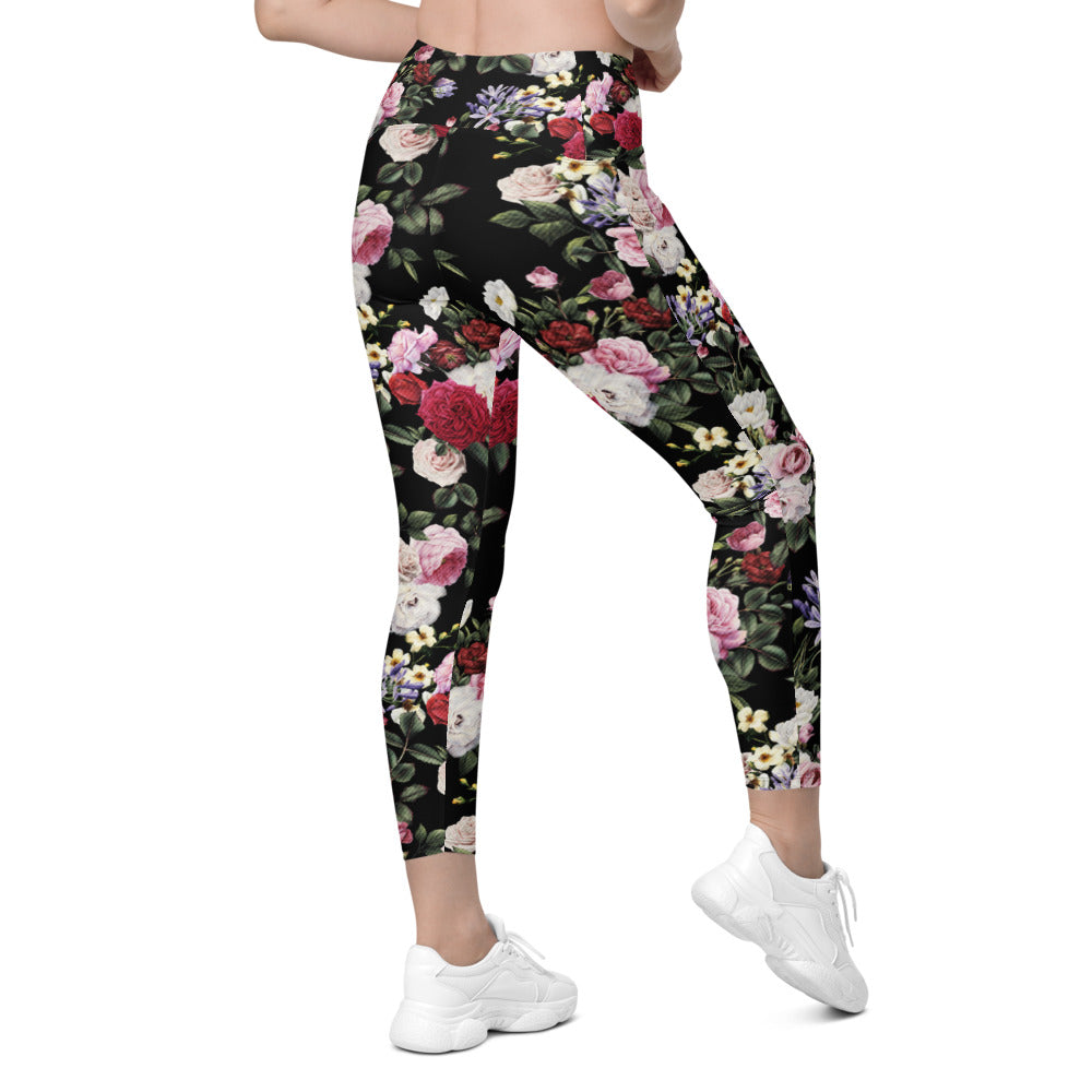 Womens Workout Yoga Colorful Roses Leggings with Pockets | Gearbunch