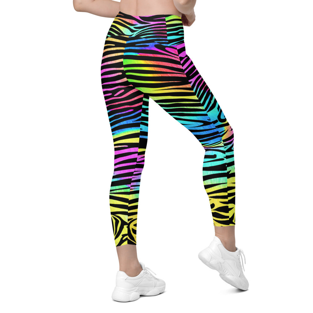 Womens Colorful Zebra Striped Leggings with Pockets | Gearbunch.com