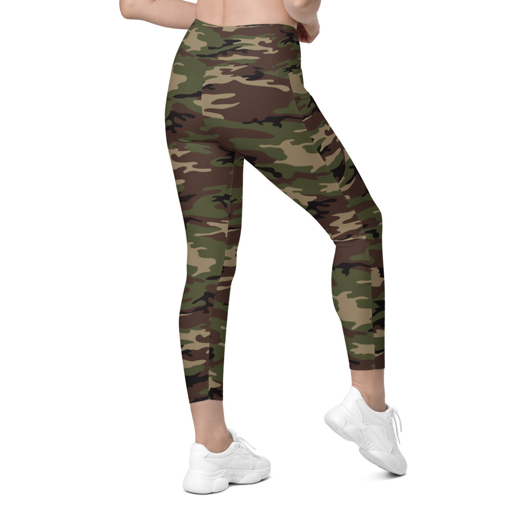 Womens Workout Army Camo Leggings with Pockets Green/Brown | Gearbunch