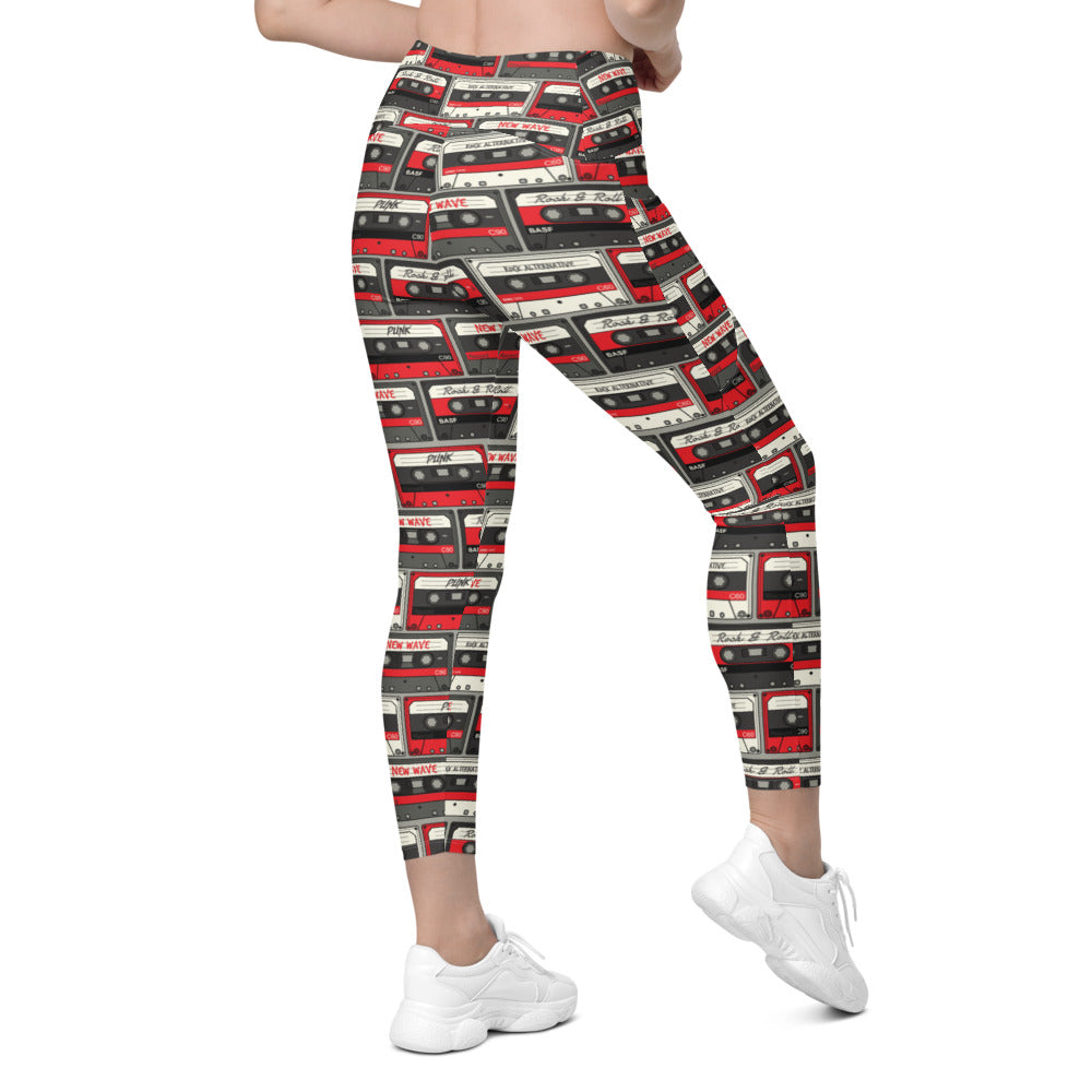 Womens Workout Retro Cassette Tapes Leggings with Pockets | Gearbunch