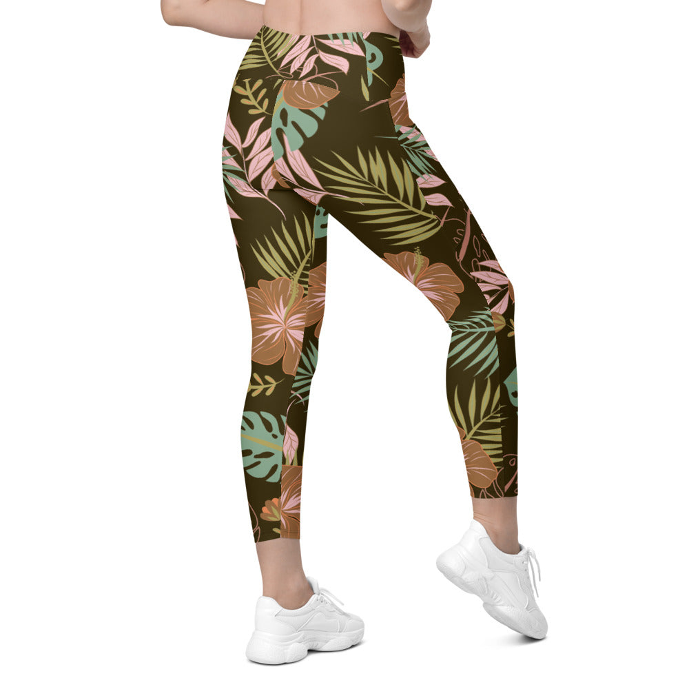 Womens Workout Yoga Fall Floral Leggings with Pockets | Gearbunch.com