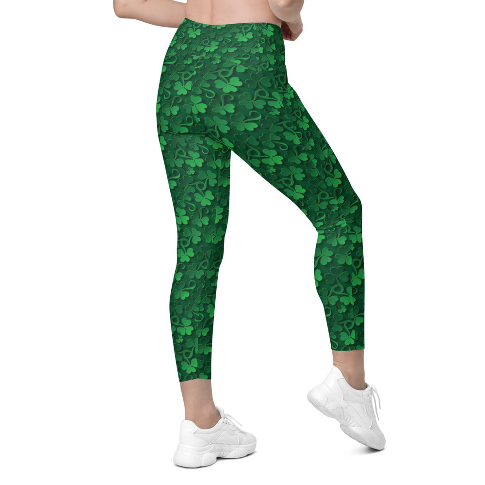 Women Workout Irish 3D Shamrocks Leggings with Pockets | Gearbunch.com