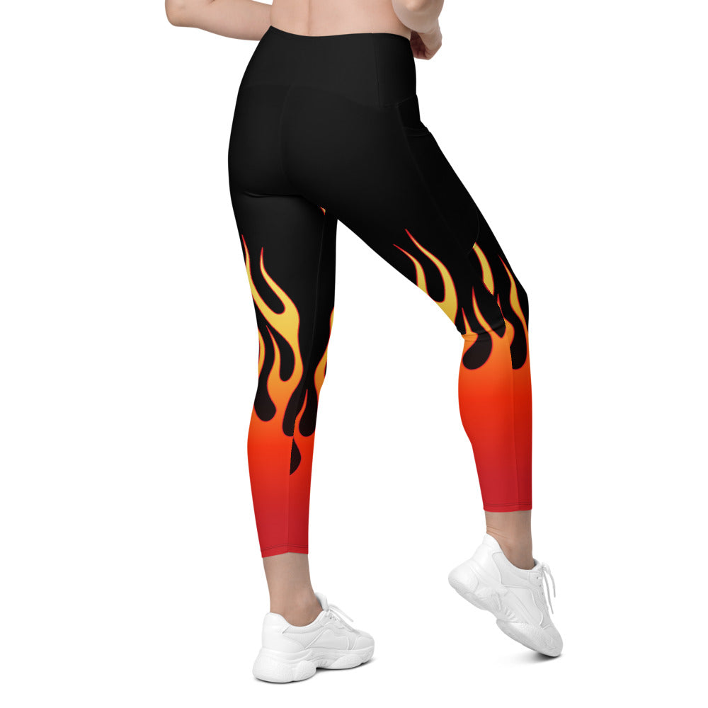 Womens Workout Flame Leggings with Pockets Black/Red | Gearbunch.com