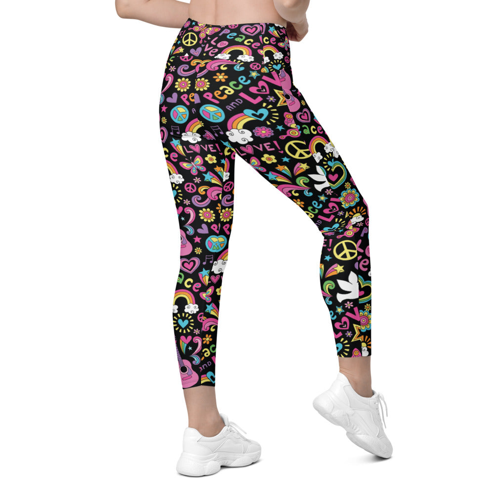 Womens Workout Peace and Love Leggings with Pockets | Gearbunch.com