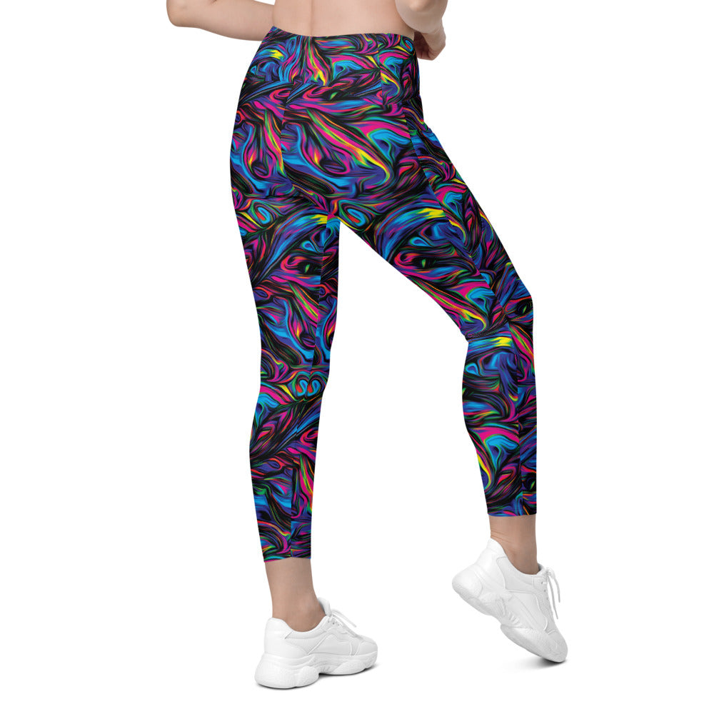 Womens Psychedelic Neon Paint Leggings with Pockets | Gearbunch.com