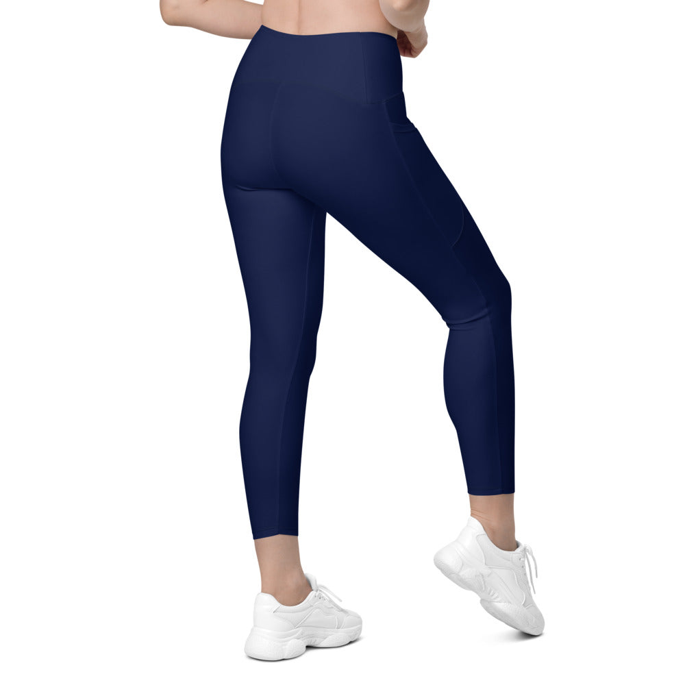 Womens Workout Solid Ocean Blue Leggings with Pockets | Gearbunch.com