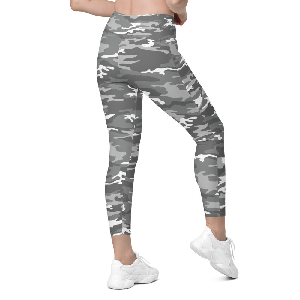 Womens Workout Light Grey Camo Leggings with Pockets | Gearbunch.com