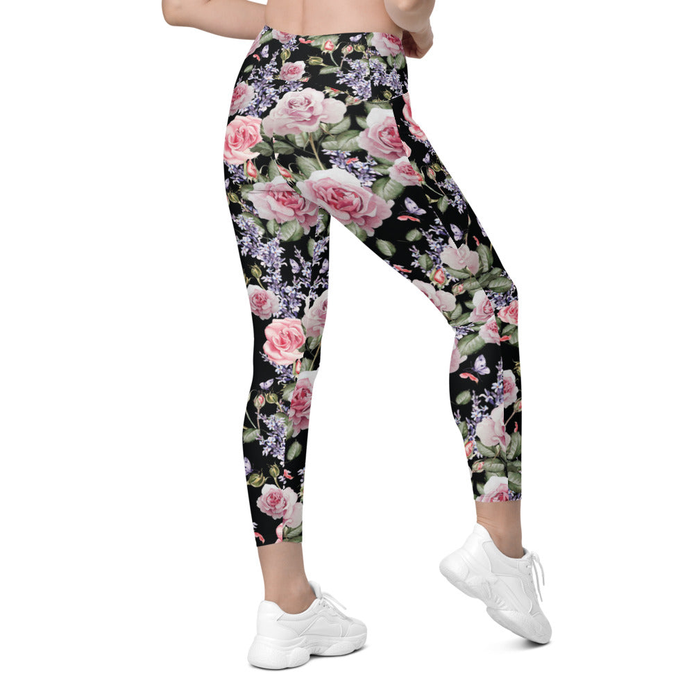 Watercolor Roses & Lavender Leggings with Pockets | Gearbunch.com